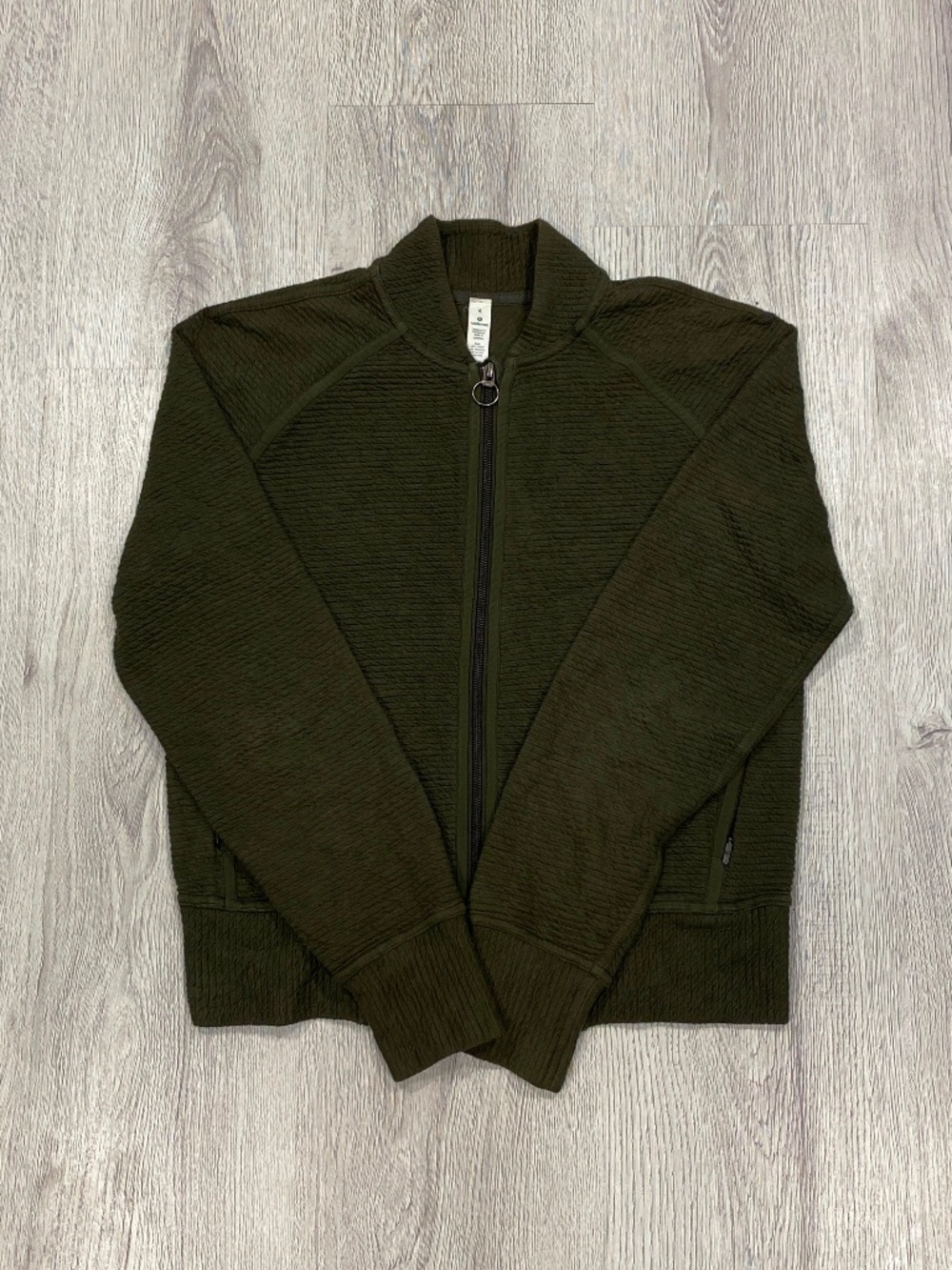 Lululemon Olive Green Textured Knit Full Zip Bomber Jacket Size 4